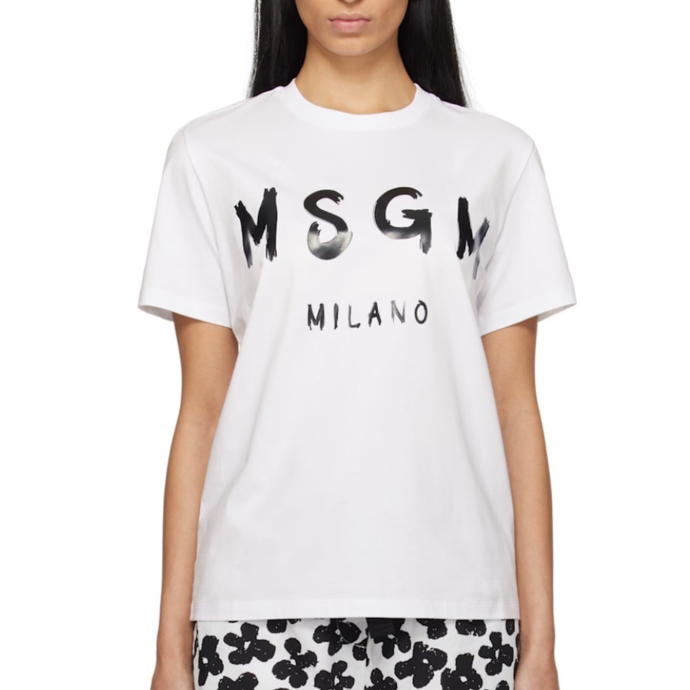 MSGM White Tee with Black Graphic